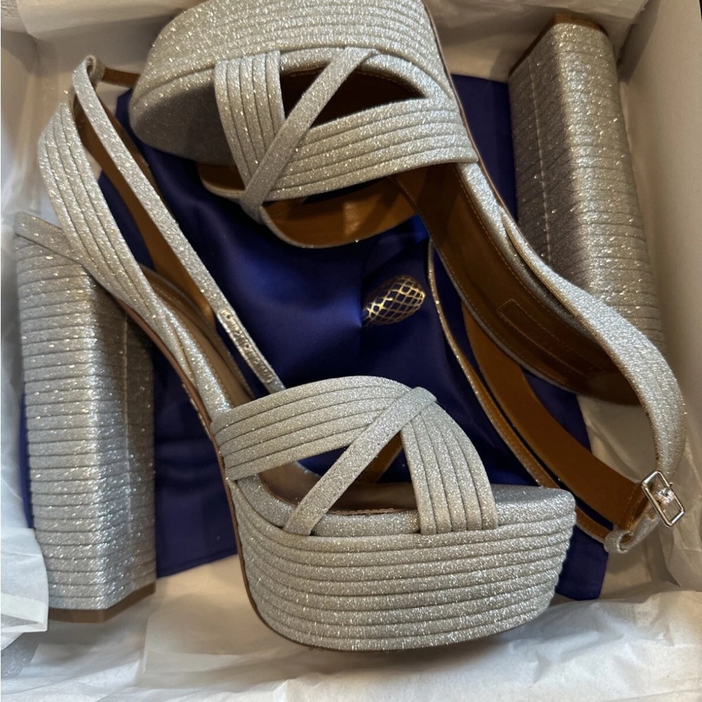 Aquazurra Silver Glitter Platform Heels Size 9 40 Sparkle